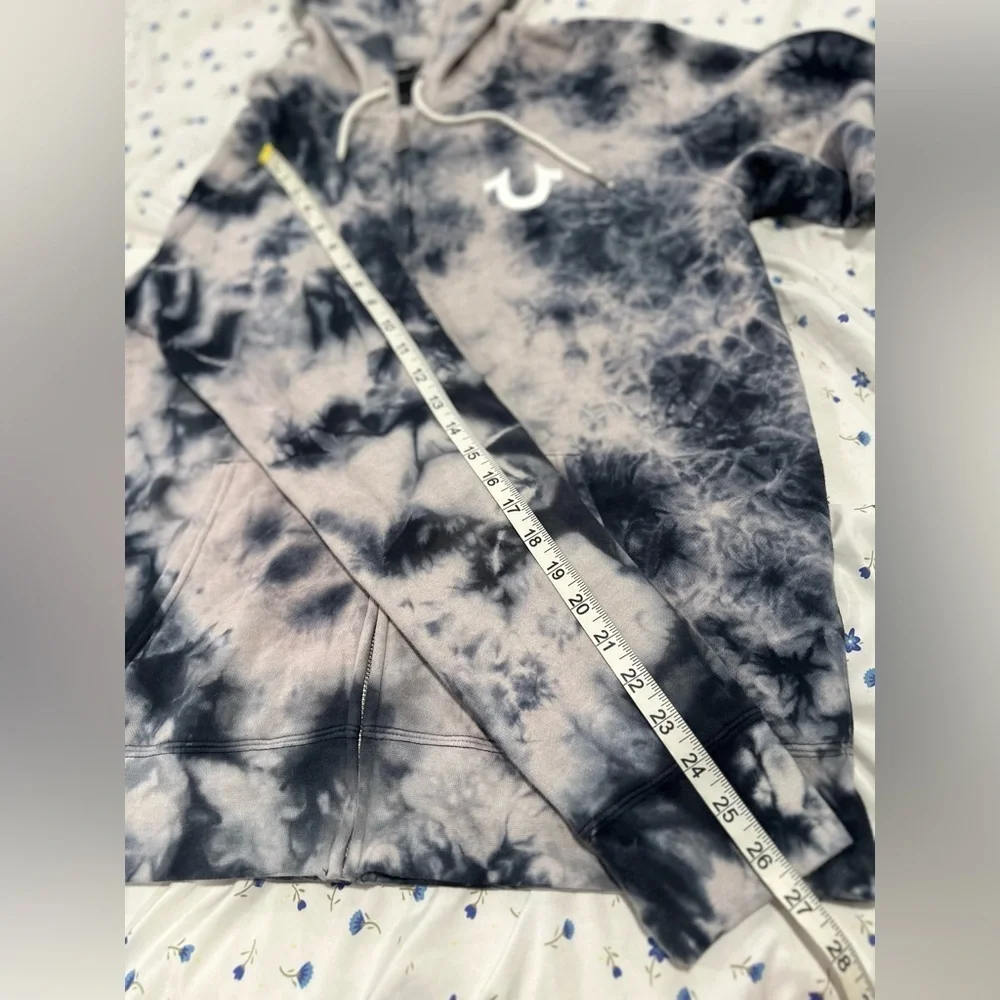 NWT True Religion Mens Sz:XL Black & White Tie Dye Full Zip Graphic Print Hoodie